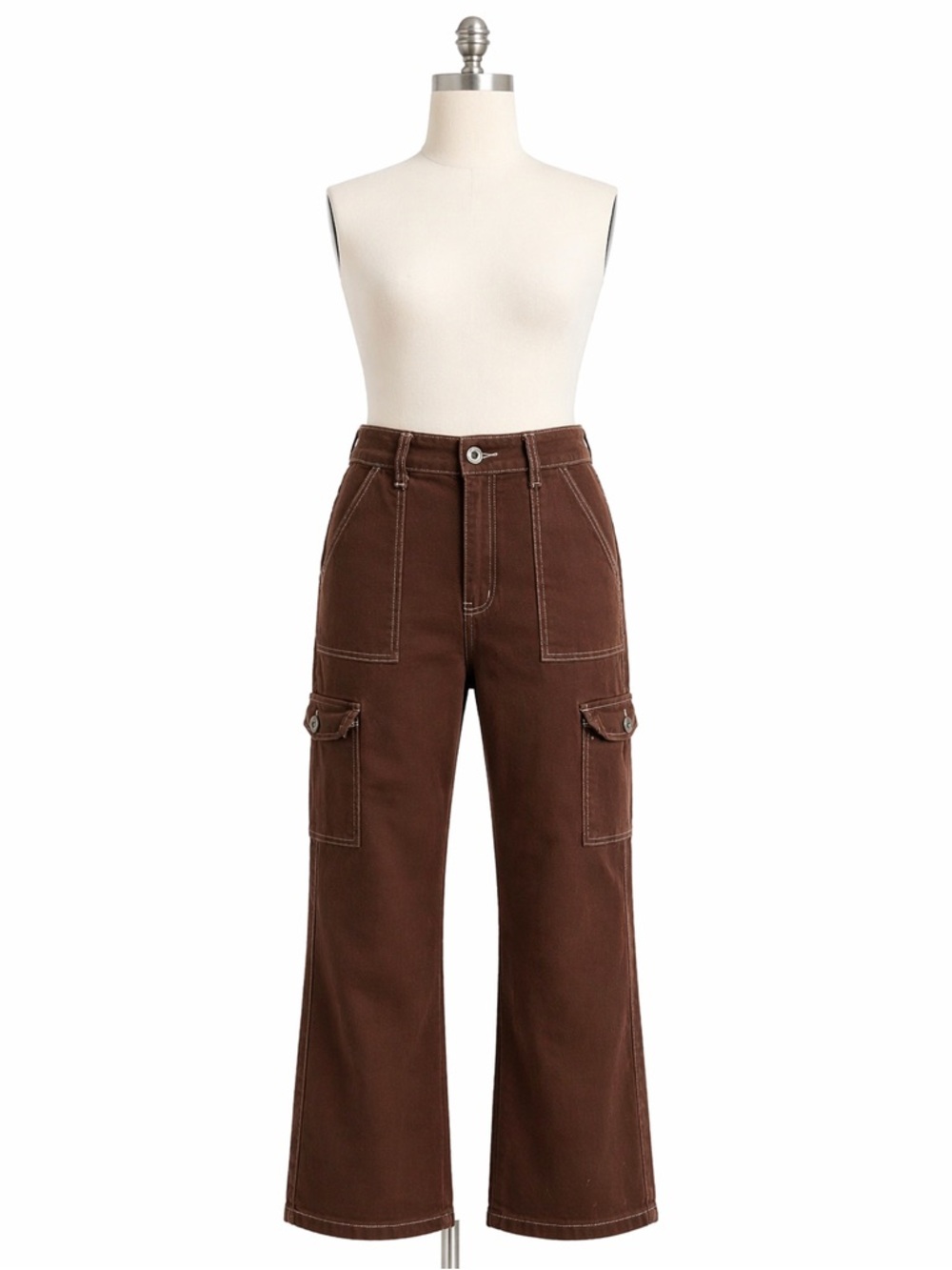 Brown Cargo Wide-Leg Pants